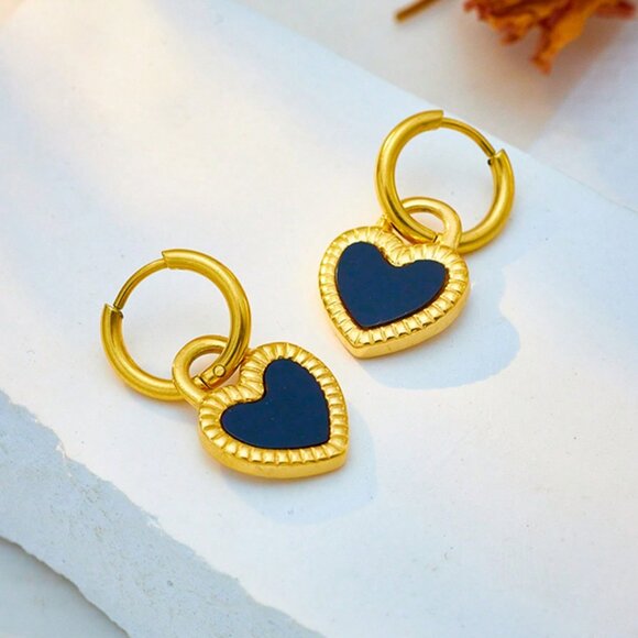 Black & White Double-Sided Heart Pendant Necklace and Earrings SET - Picture 7 of 9